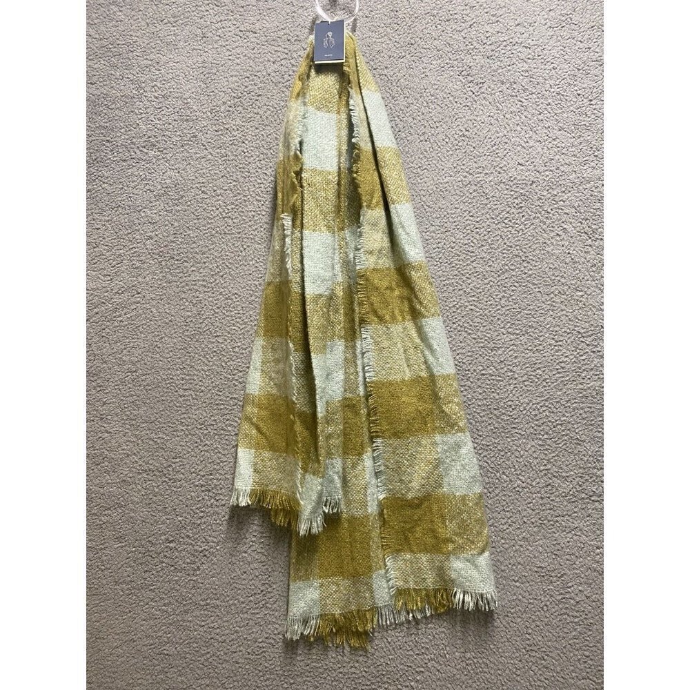 Universal Thread Light Brown Blue  Plaid Oblong Scarf Wrap 72 in New
